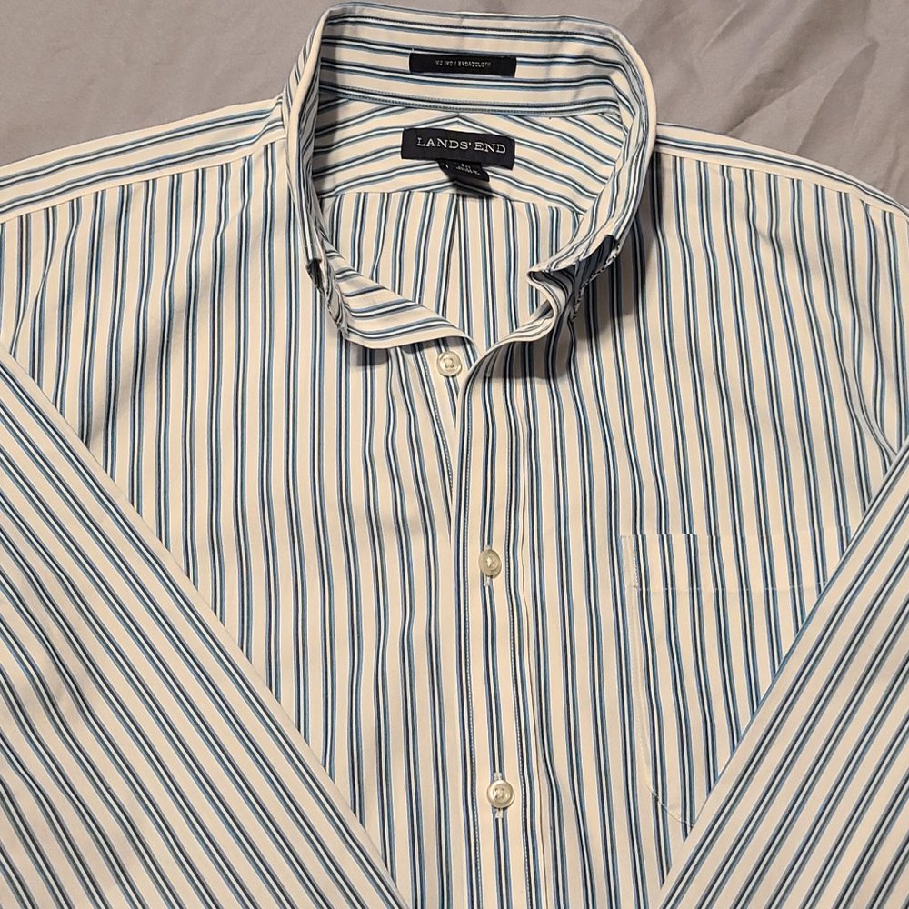 Button Down White/Blue Stripe Tailored M 15-15 1/2